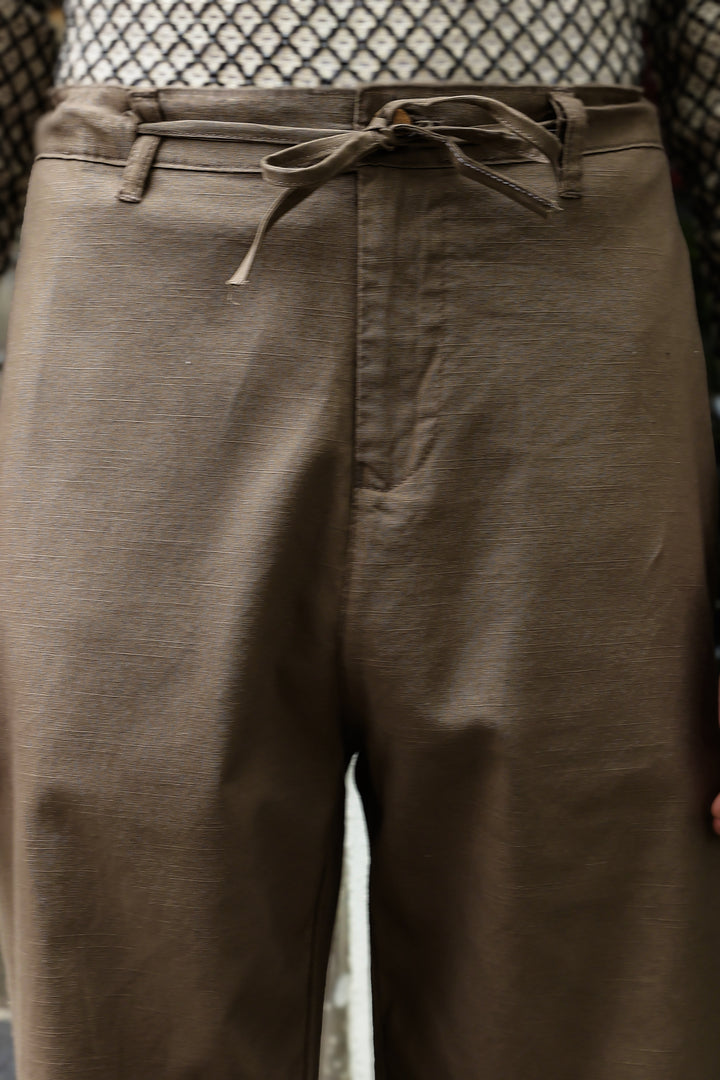 Linen : Nut-Brown Relaxed Fit Trousers
