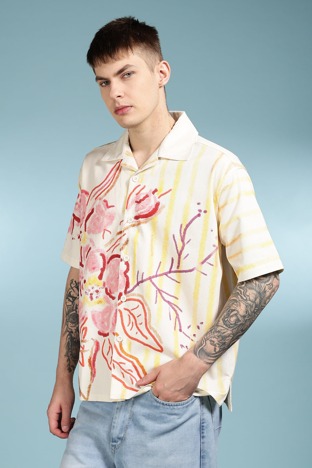 Crayon Flower Oversized Cuban Shirt