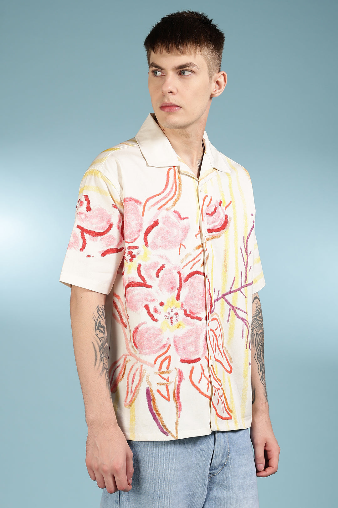 Crayon Flower Oversized Cuban Shirt