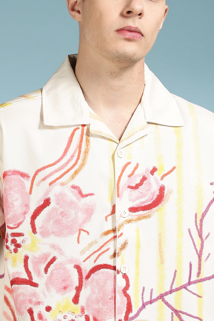 Crayon Flower Oversized Cuban Shirt