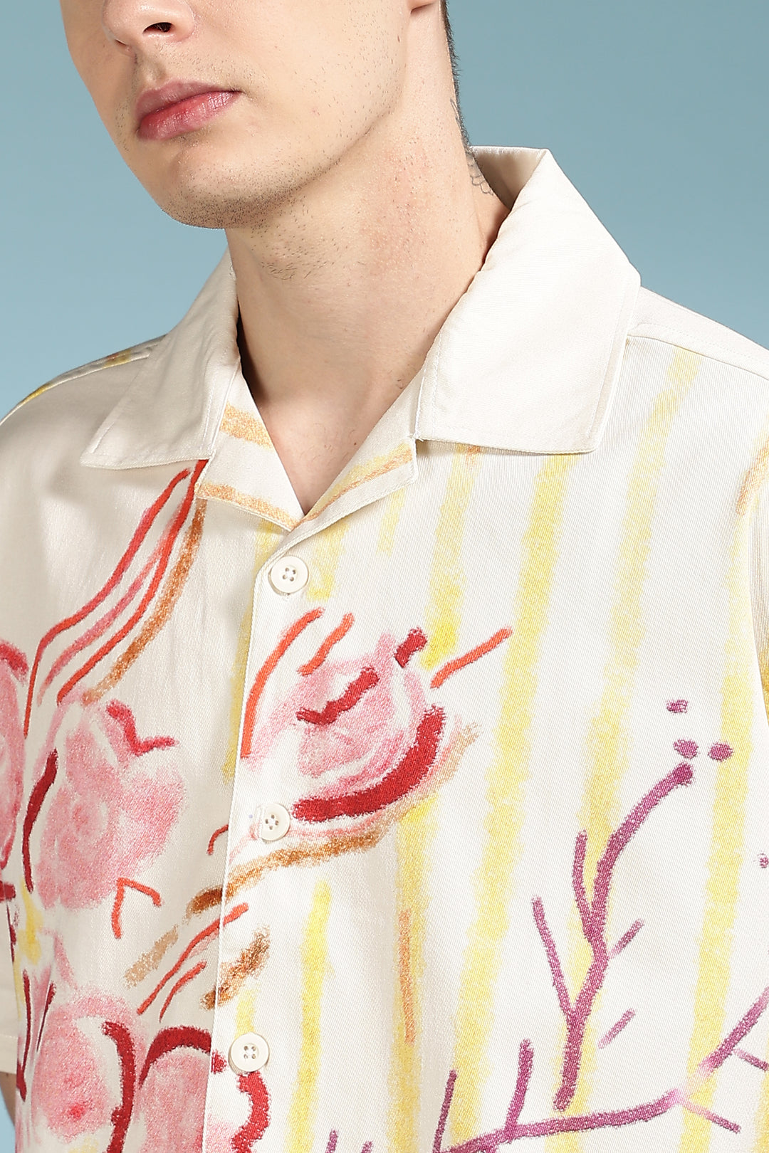 Crayon Flower Oversized Cuban Shirt