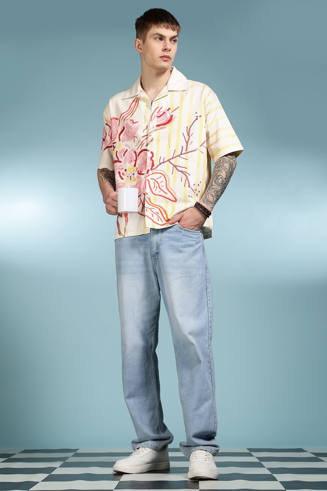 Crayon Flower Oversized Cuban Shirt