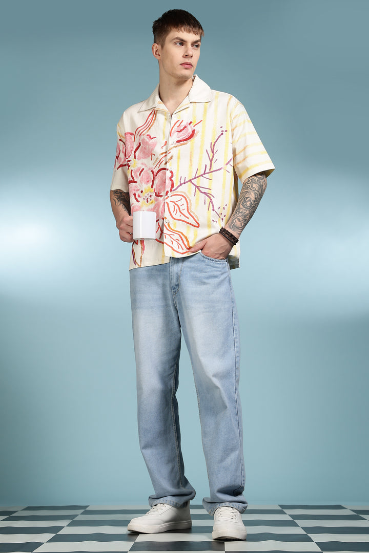 Crayon Flower Oversized Cuban Shirt