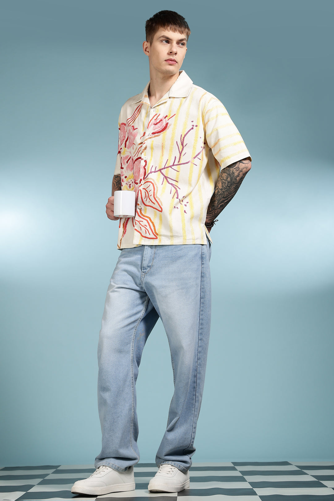 Crayon Flower Oversized Cuban Shirt