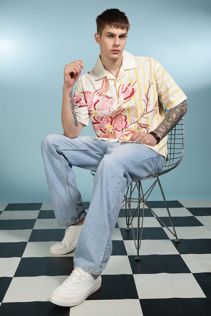 Crayon Flower Oversized Cuban Shirt