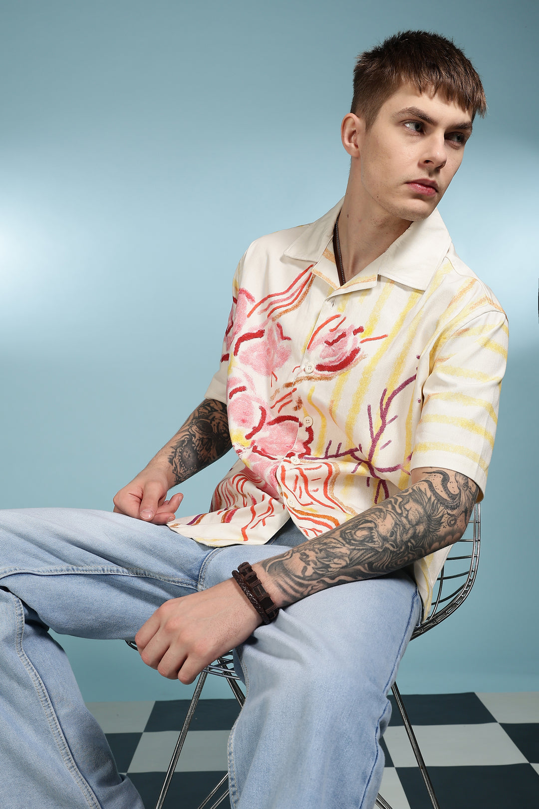 Crayon Flower Oversized Cuban Shirt