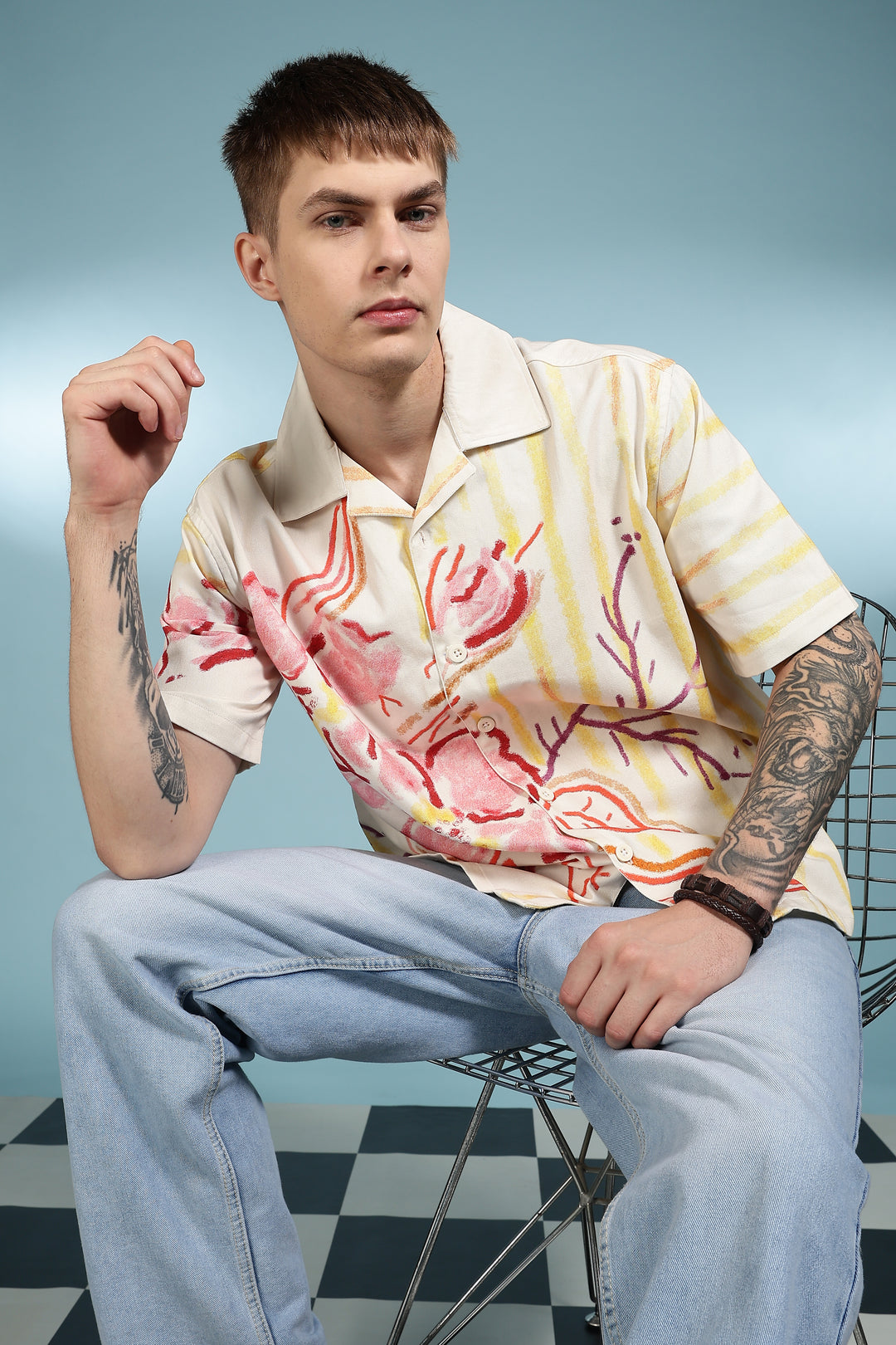 Crayon Flower Oversized Cuban Shirt