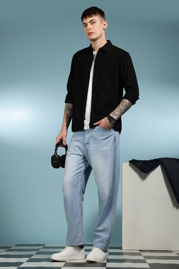 Denims: Floral black shirt