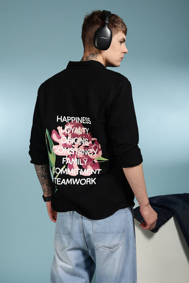 Denims: Floral black shirt