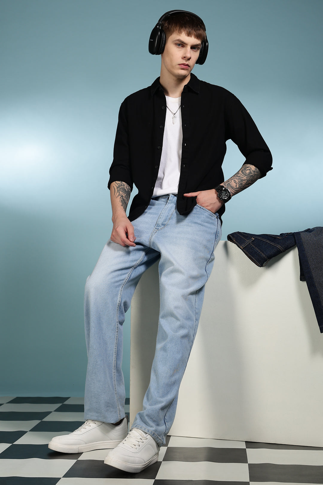 Denims: Floral black shirt