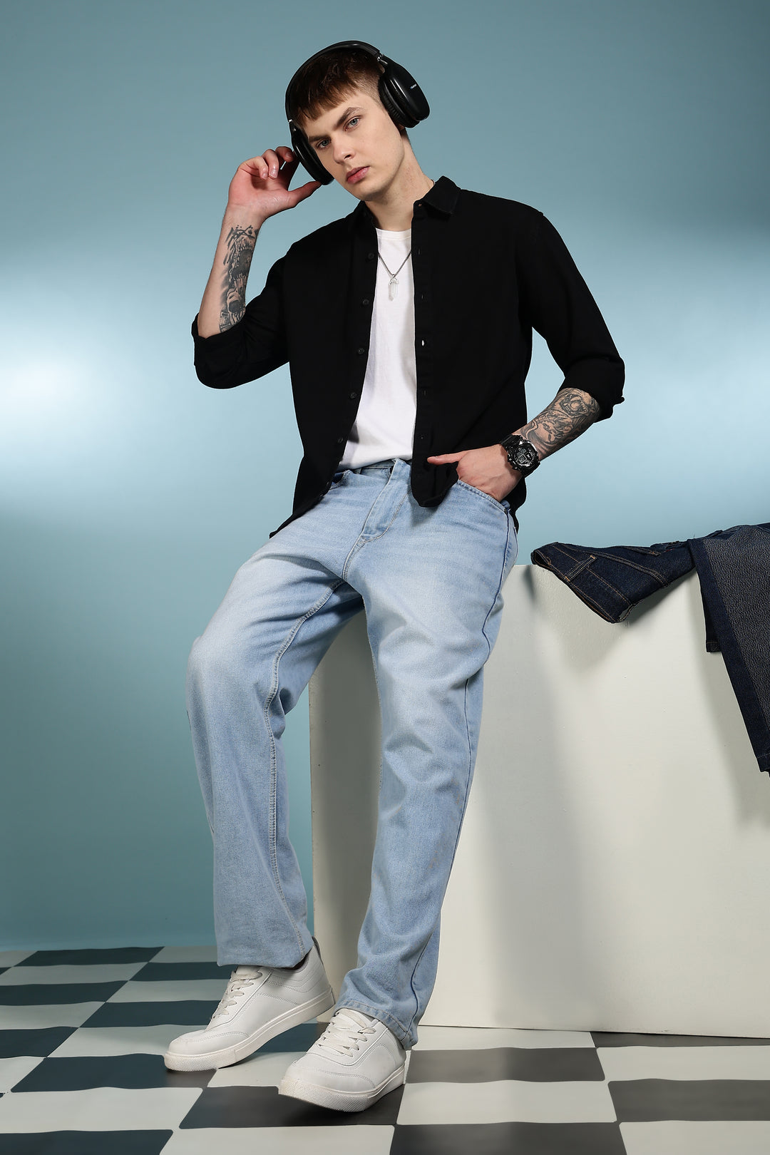 Denims: Floral black shirt