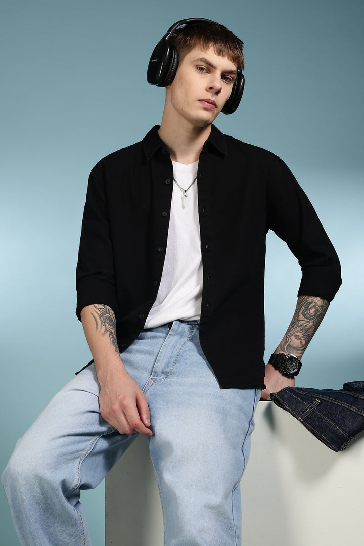 Denims: Floral black shirt