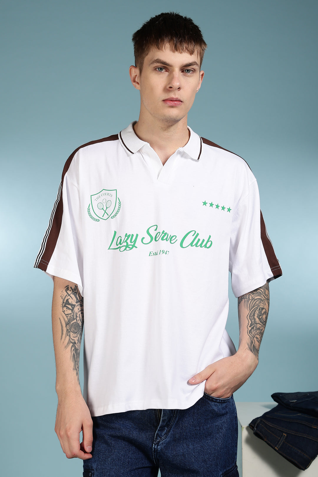 Lazy Serve Club White Oversized Polo Shirt