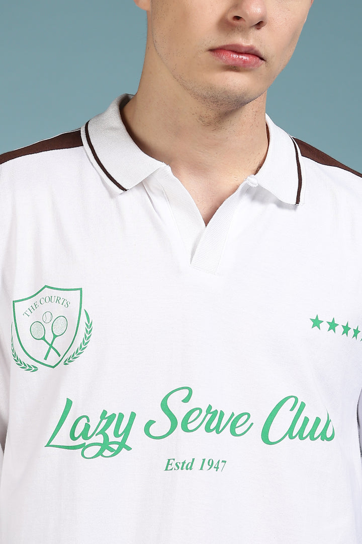 Lazy Serve Club White Oversized Polo Shirt