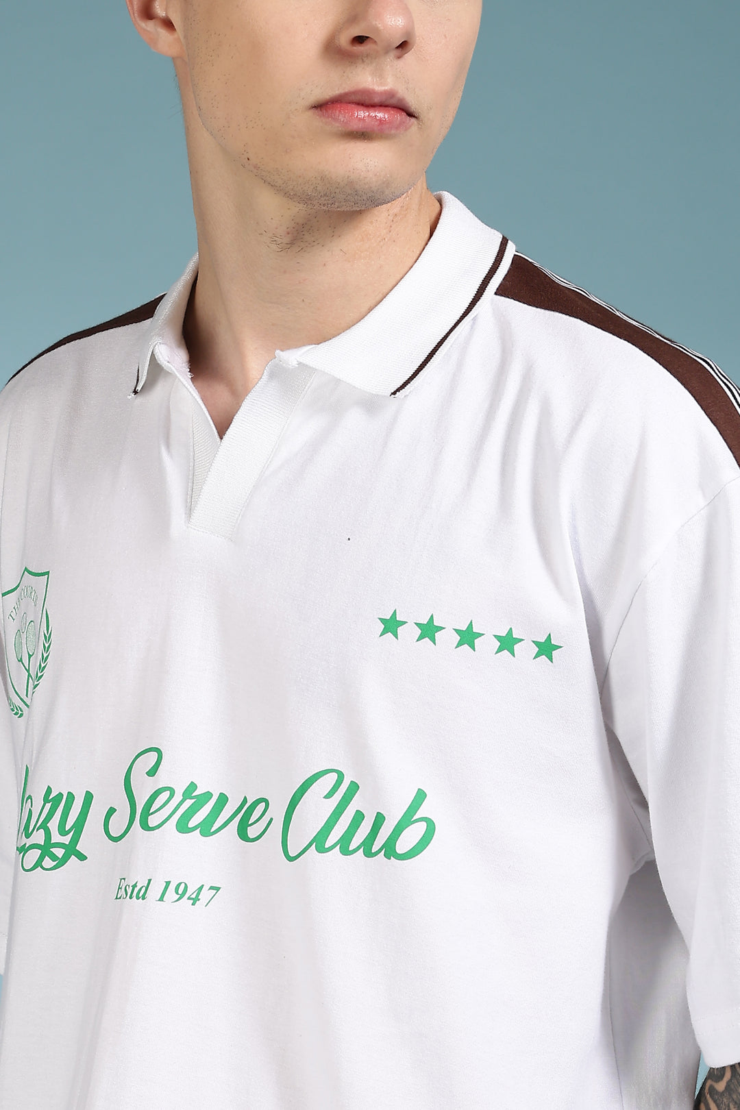 Lazy Serve Club White Oversized Polo Shirt