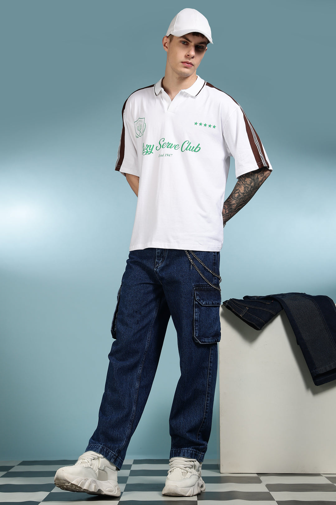 Lazy Serve Club White Oversized Polo Shirt
