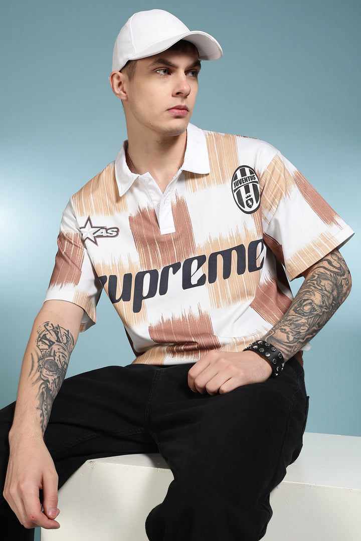 Brown Scribble: Oversized Polo Shirt