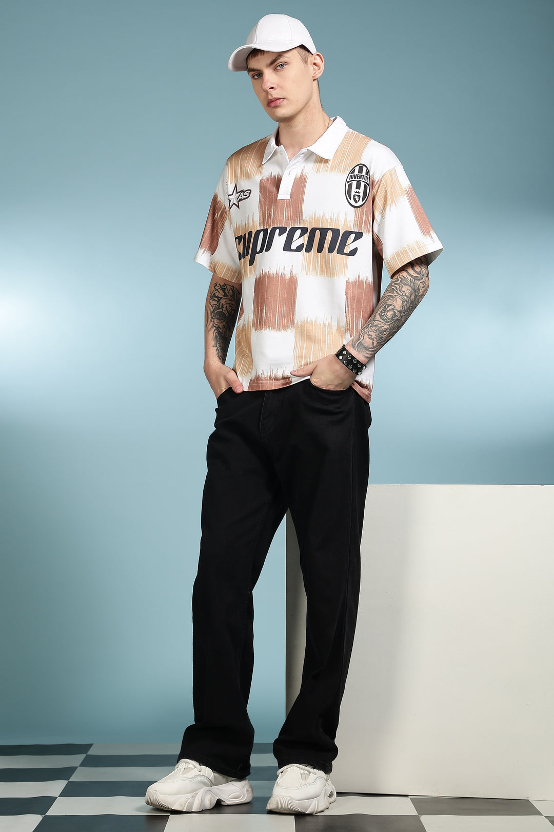 Brown Scribble: Oversized Polo Shirt