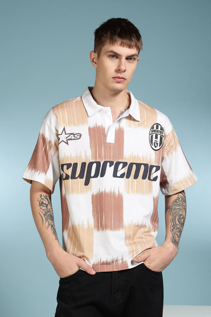 Brown Scribble: Oversized Polo Shirt