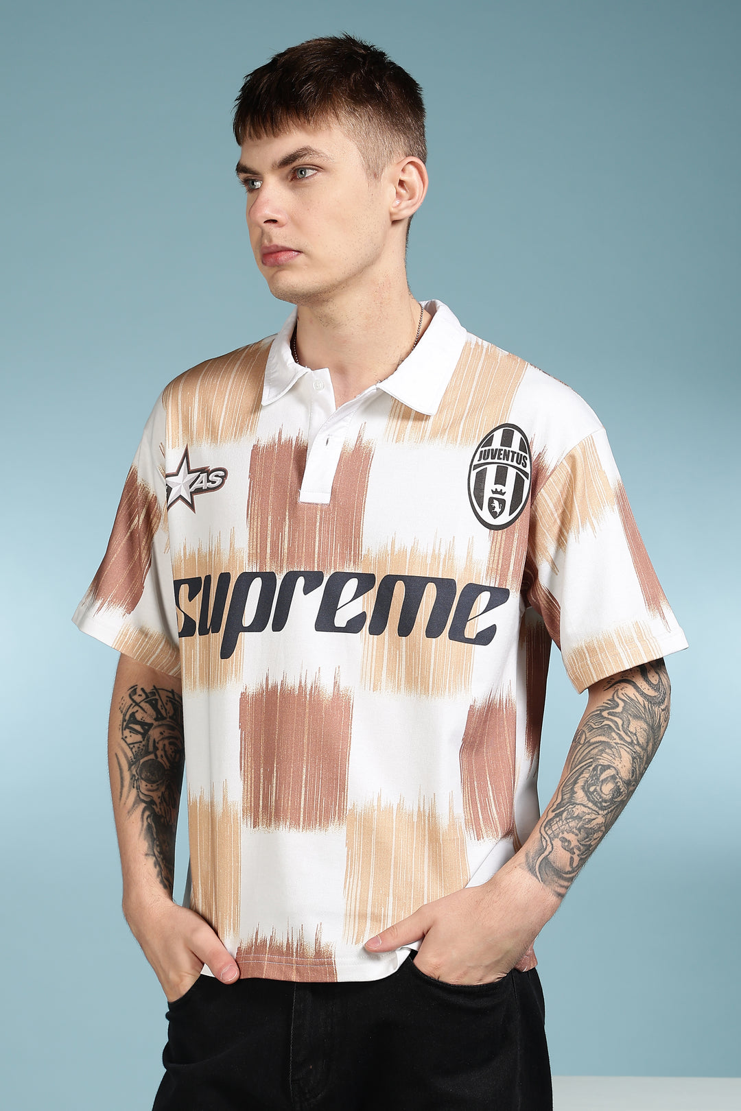 Brown Scribble: Oversized Polo Shirt