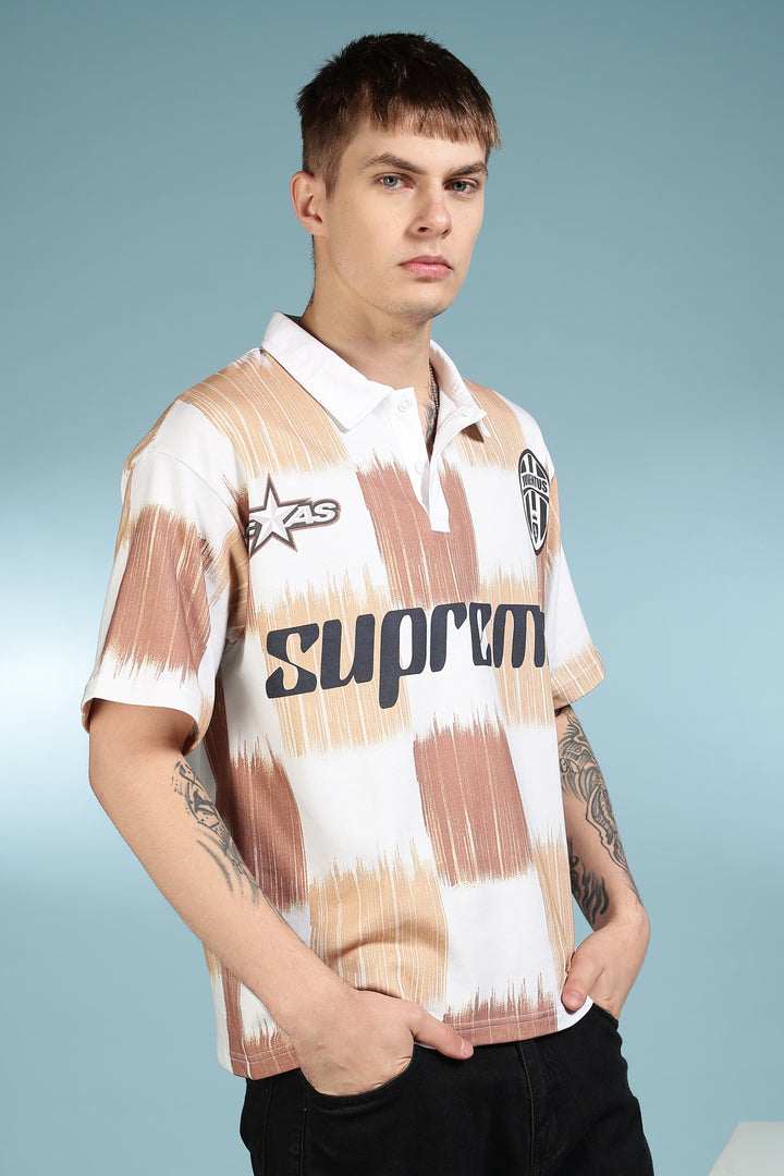 Brown Scribble: Oversized Polo Shirt