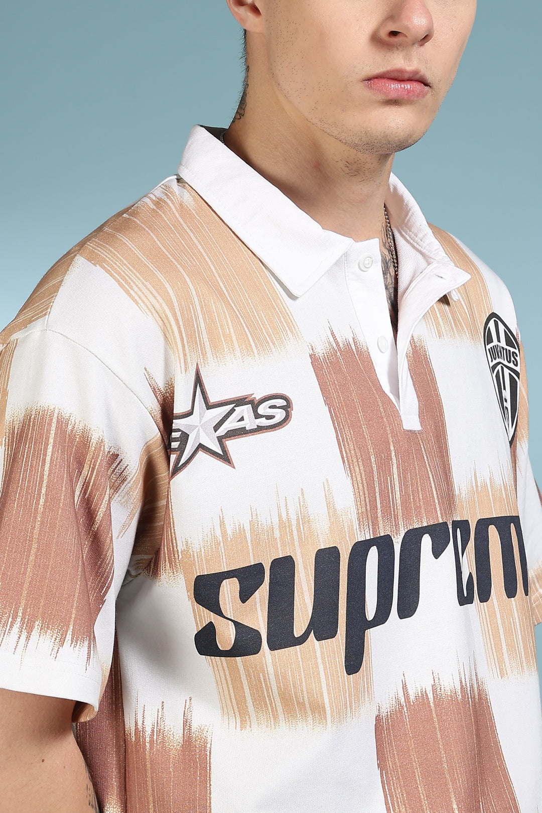 Brown Scribble: Oversized Polo Shirt