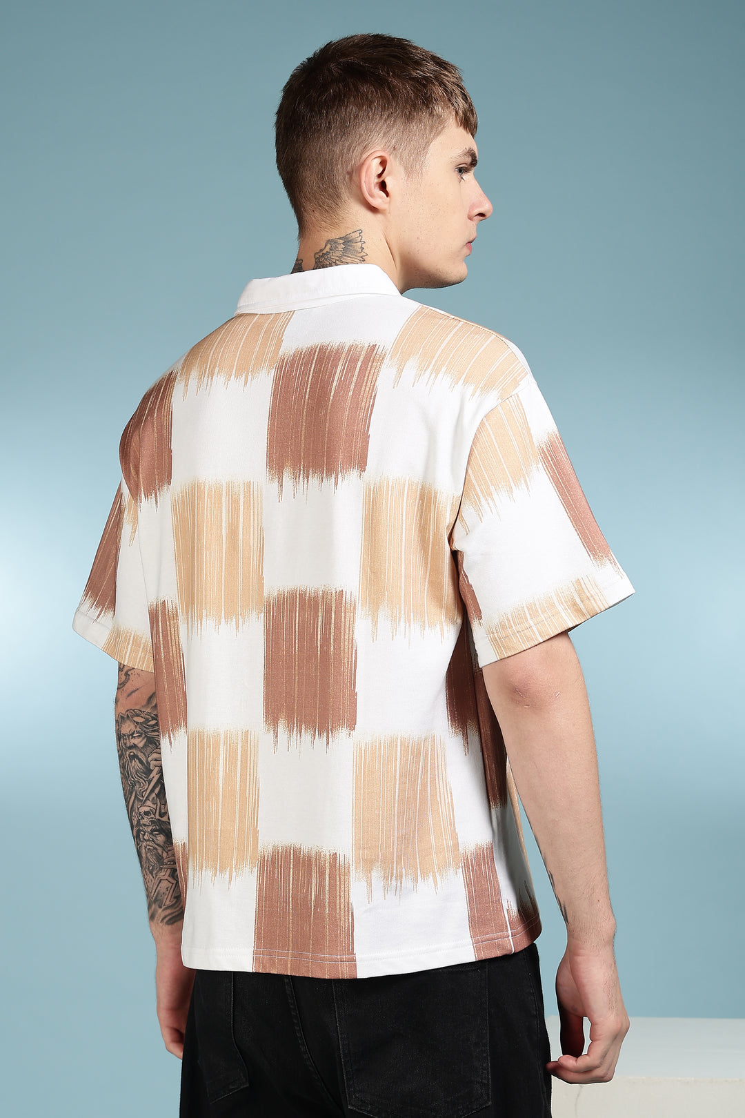 Brown Scribble: Oversized Polo Shirt