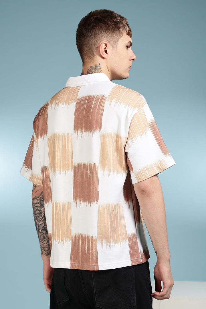 Brown Scribble: Oversized Polo Shirt