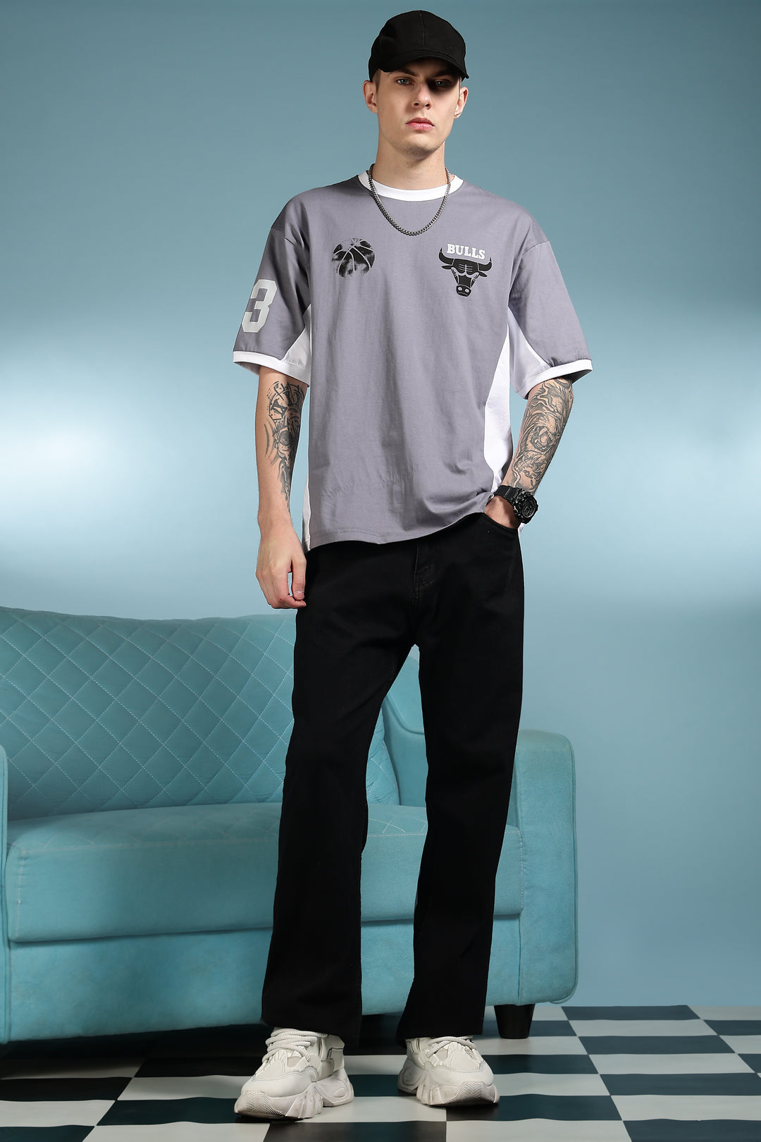 Chicago: Light Grey Oversized T-shirt