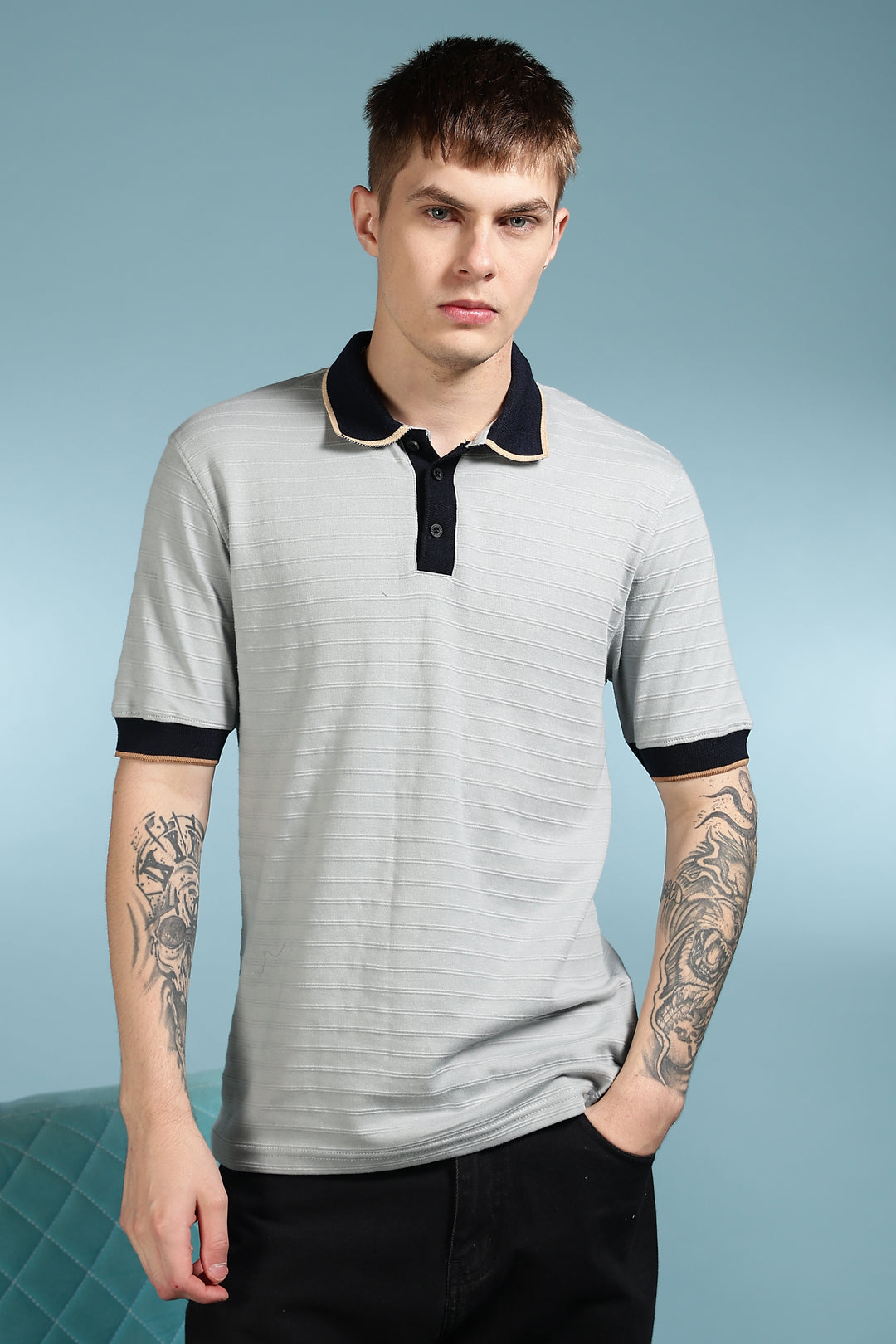 Classic: Grey Textured Polo Shirt