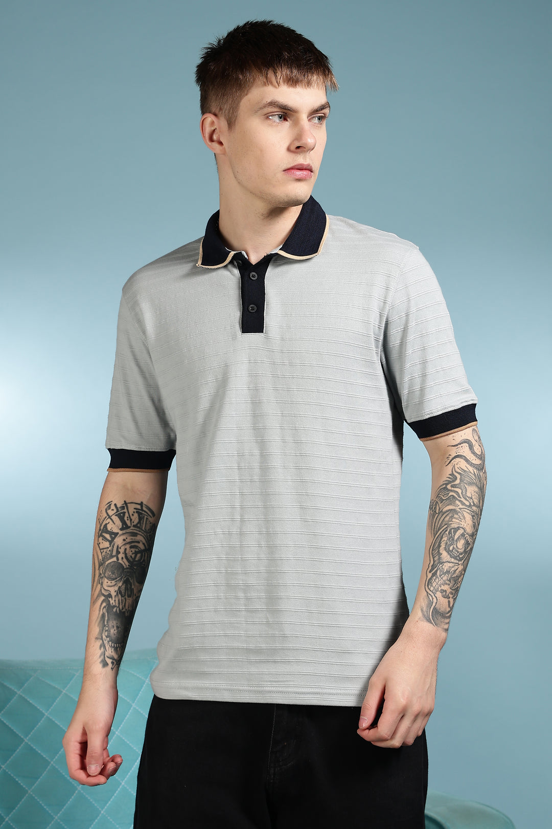 Classic: Grey Textured Polo Shirt