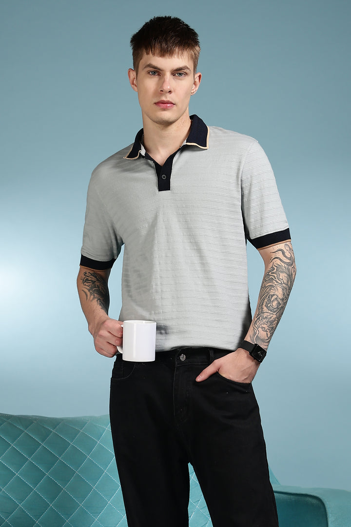 Classic: Grey Textured Polo Shirt