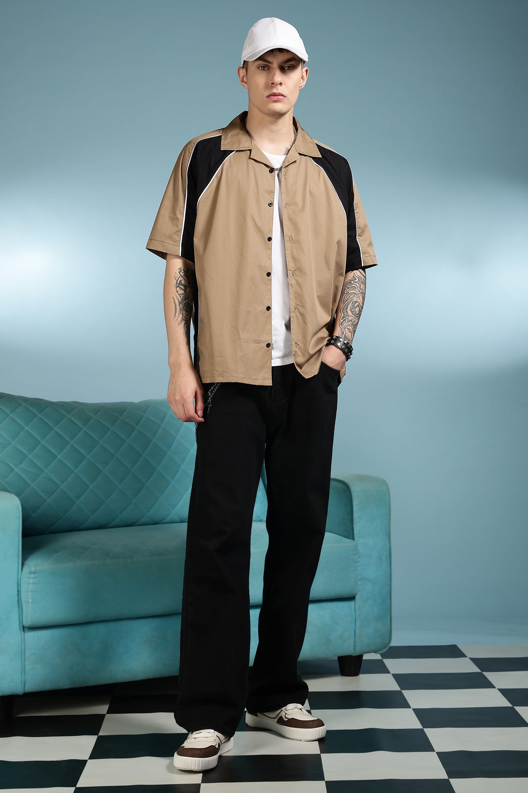 Motor-Sport : Oversized Beige Shirt