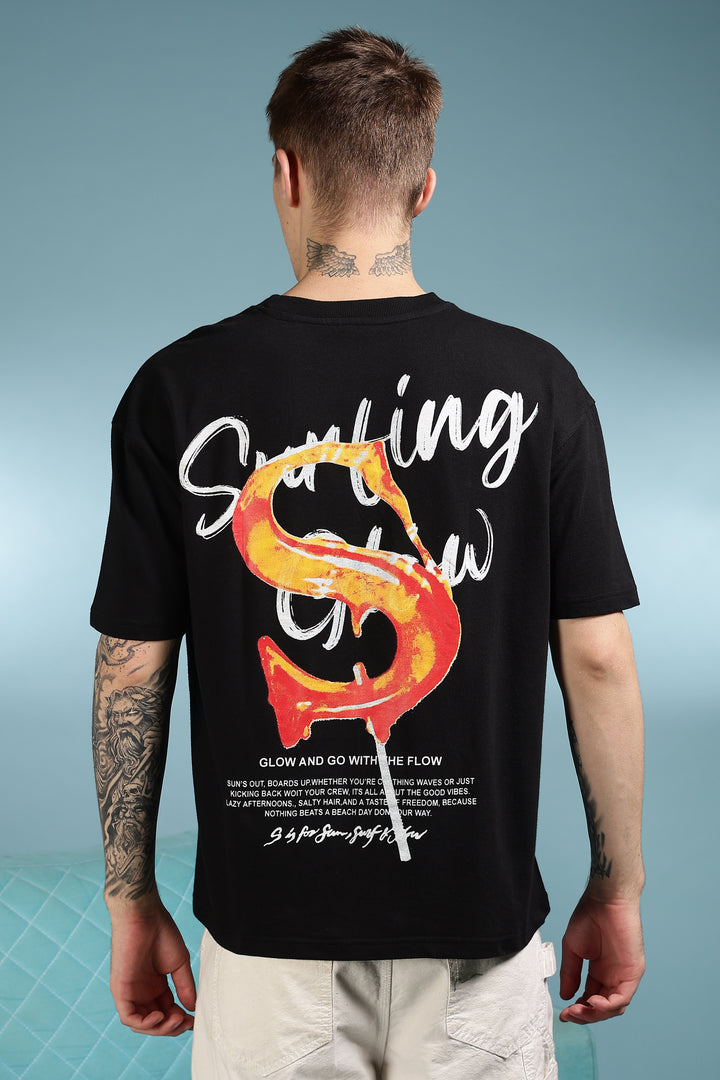 Surfing Glow: Black Oversized tshirt