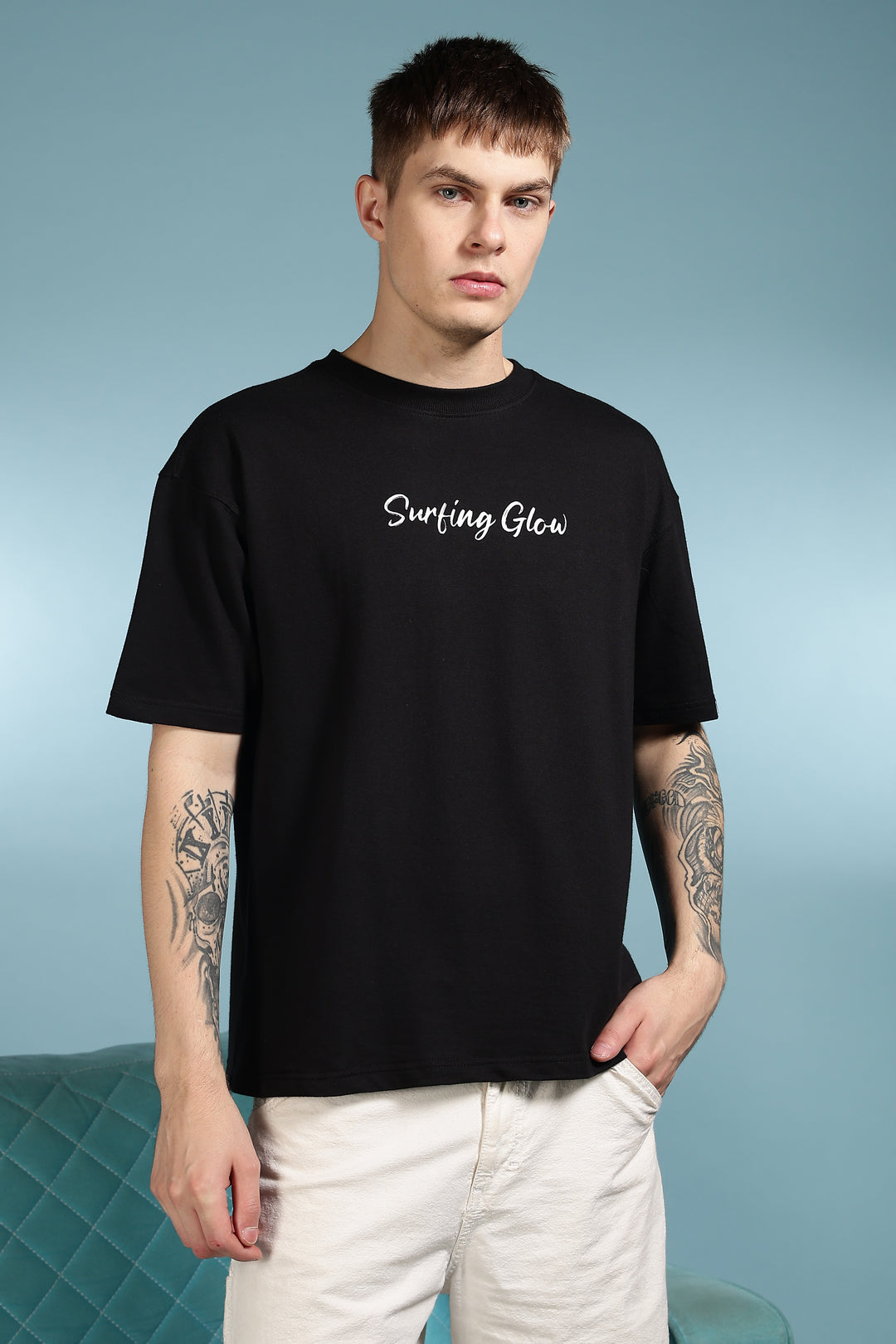 Surfing Glow: Black Oversized tshirt