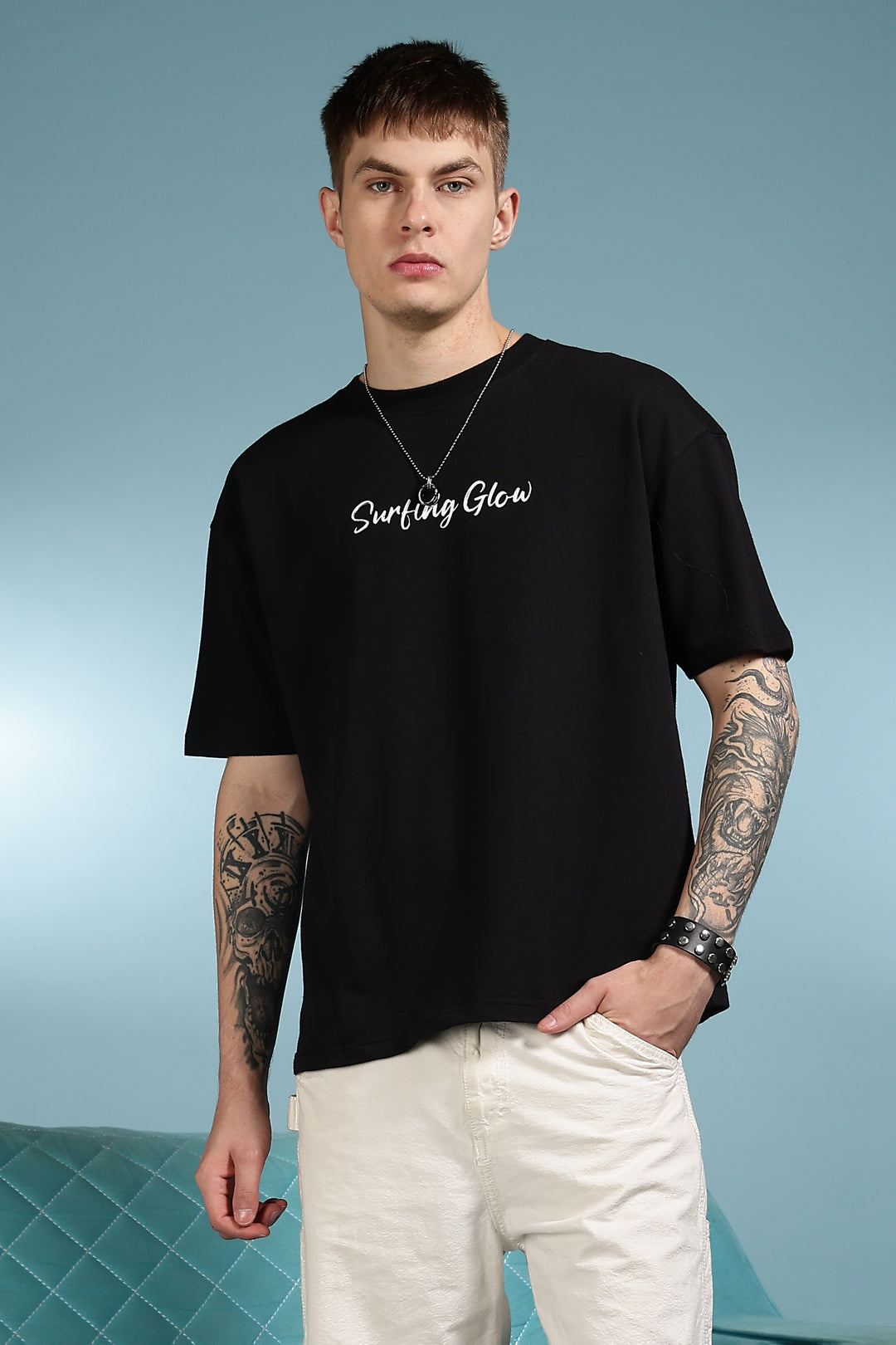 Surfing Glow: Black Oversized tshirt