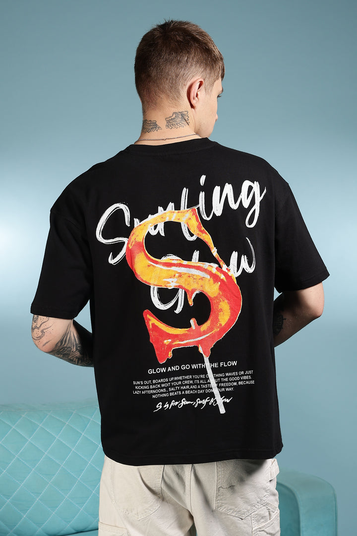Surfing Glow: Black Oversized tshirt