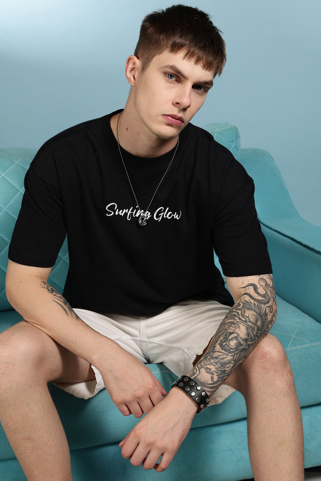 Surfing Glow: Black Oversized tshirt