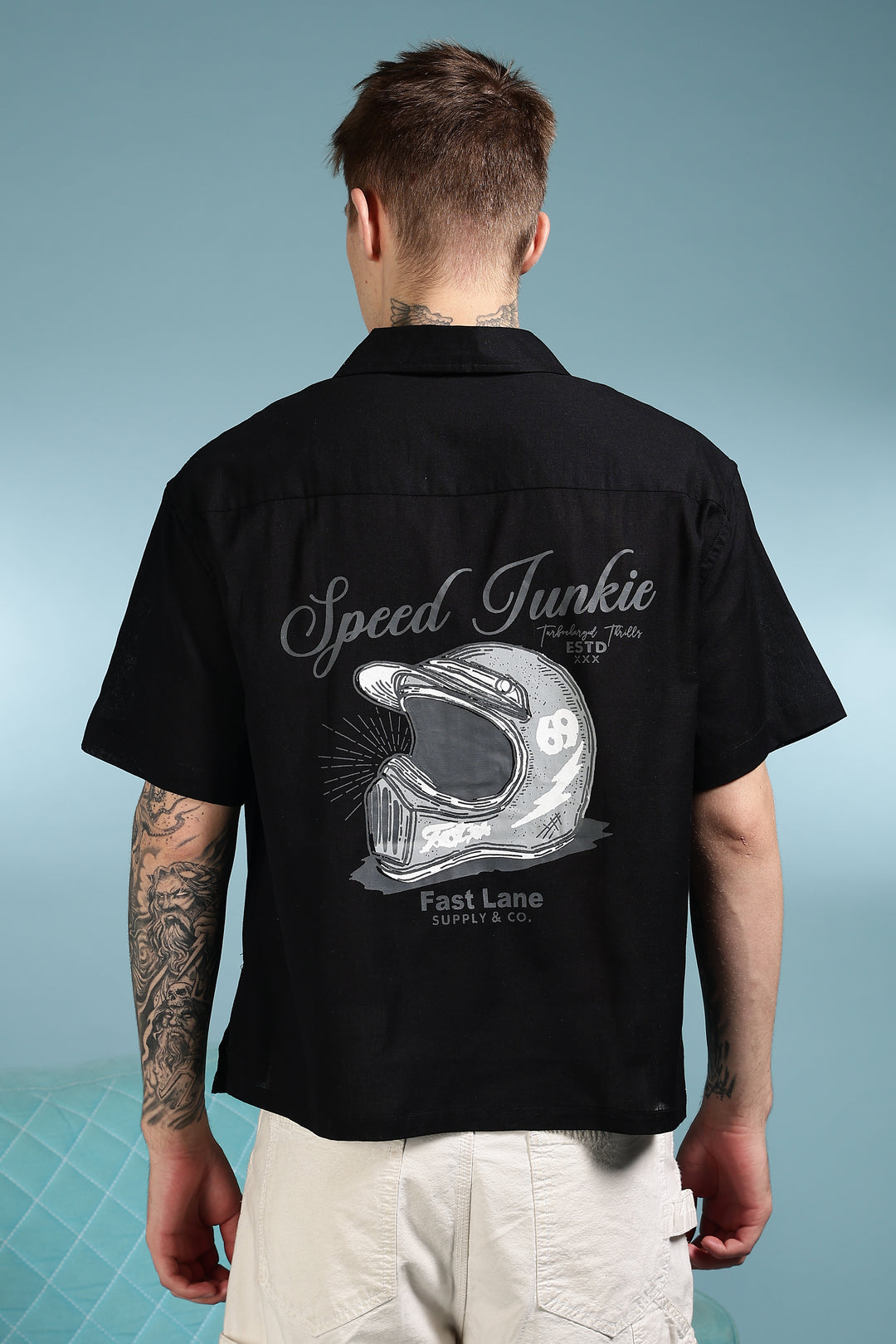 Boxy Fit: Speed Junkie Black Linen Shirt