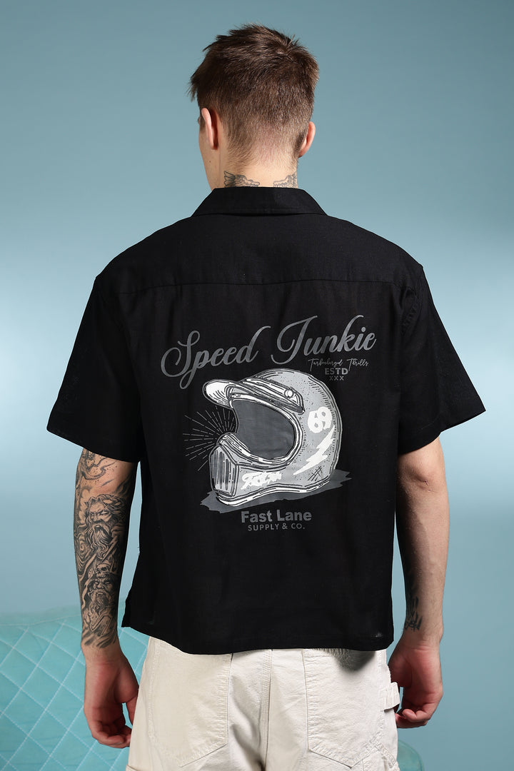 Boxy Fit: Speed Junkie Black Linen Shirt