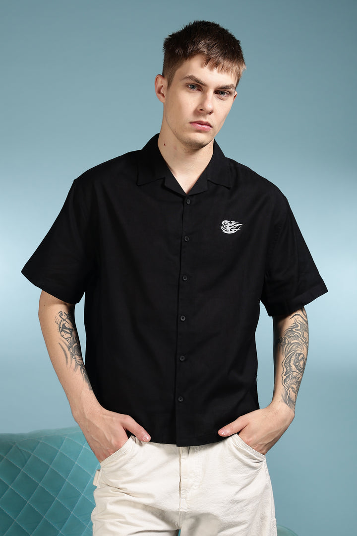 Boxy Fit: Speed Junkie Black Linen Shirt