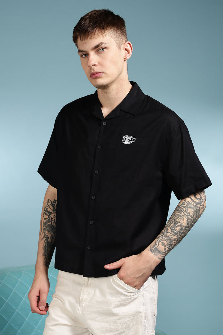 Boxy Fit: Speed Junkie Black Linen Shirt