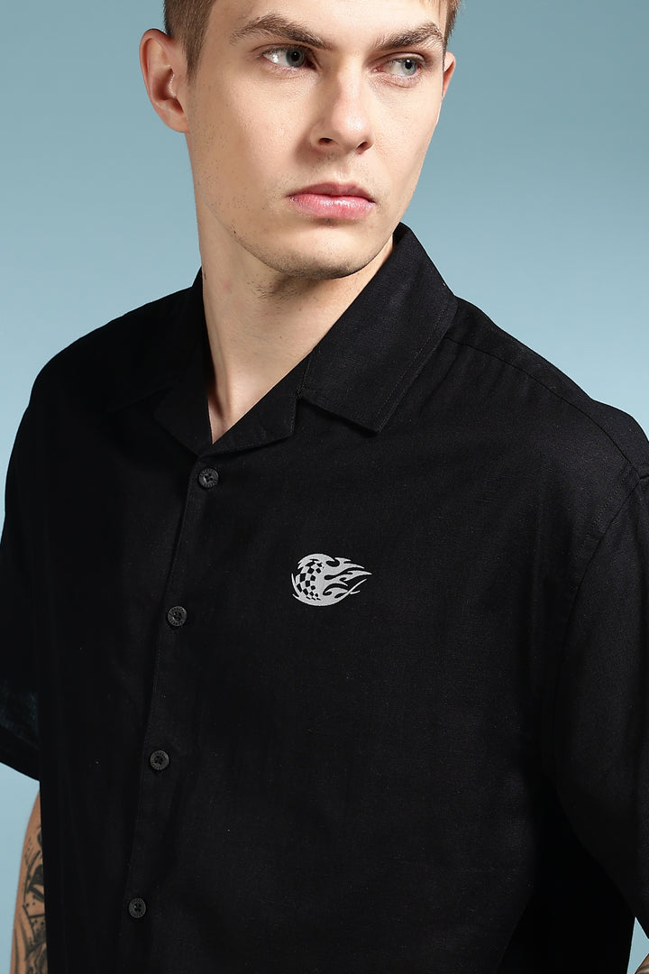 Boxy Fit: Speed Junkie Black Linen Shirt