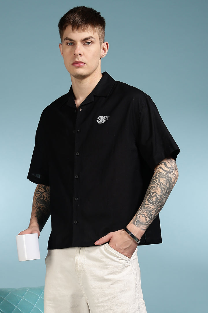 Boxy Fit: Speed Junkie Black Linen Shirt