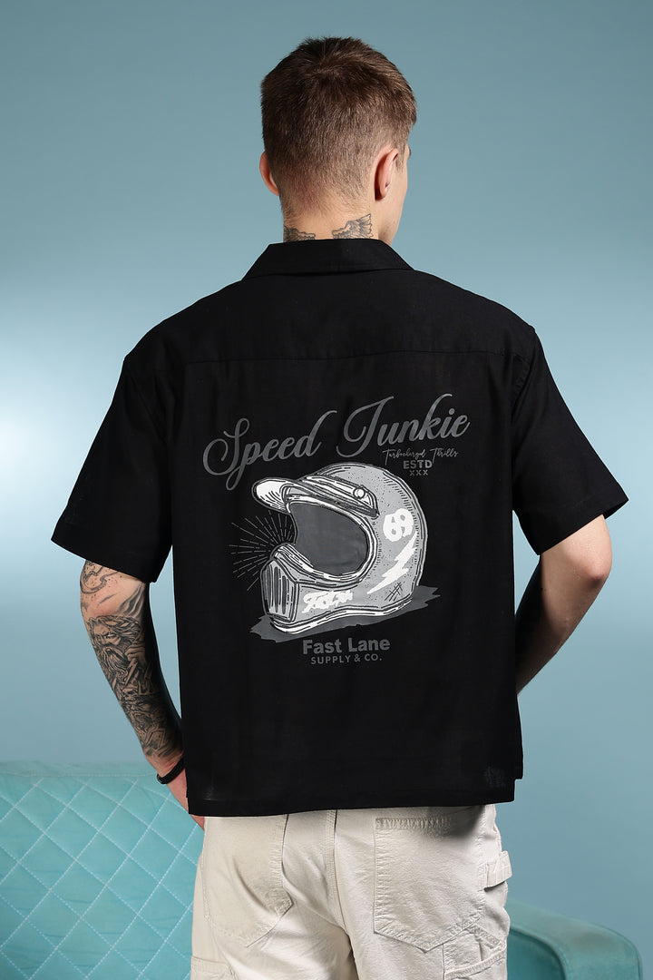 Boxy Fit: Speed Junkie Black Linen Shirt