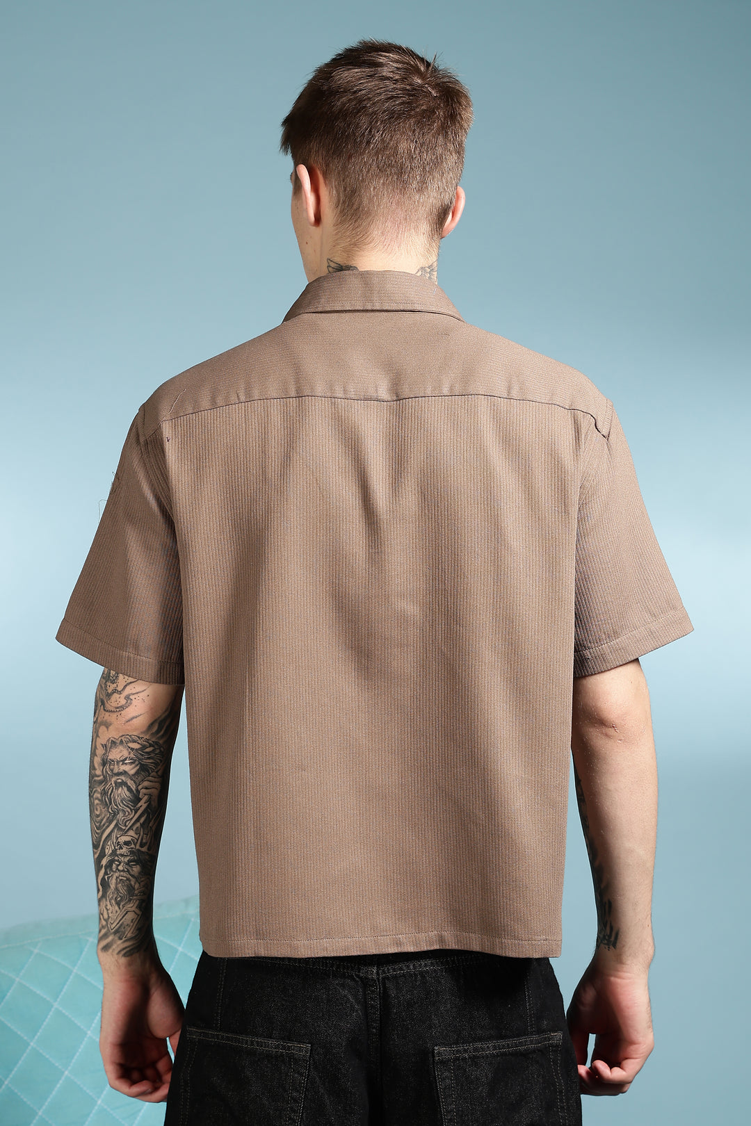 Furious: Embroidery Textured Fabric Brown Shirt