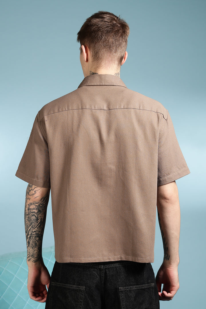 Furious: Embroidery Textured Fabric Brown Shirt