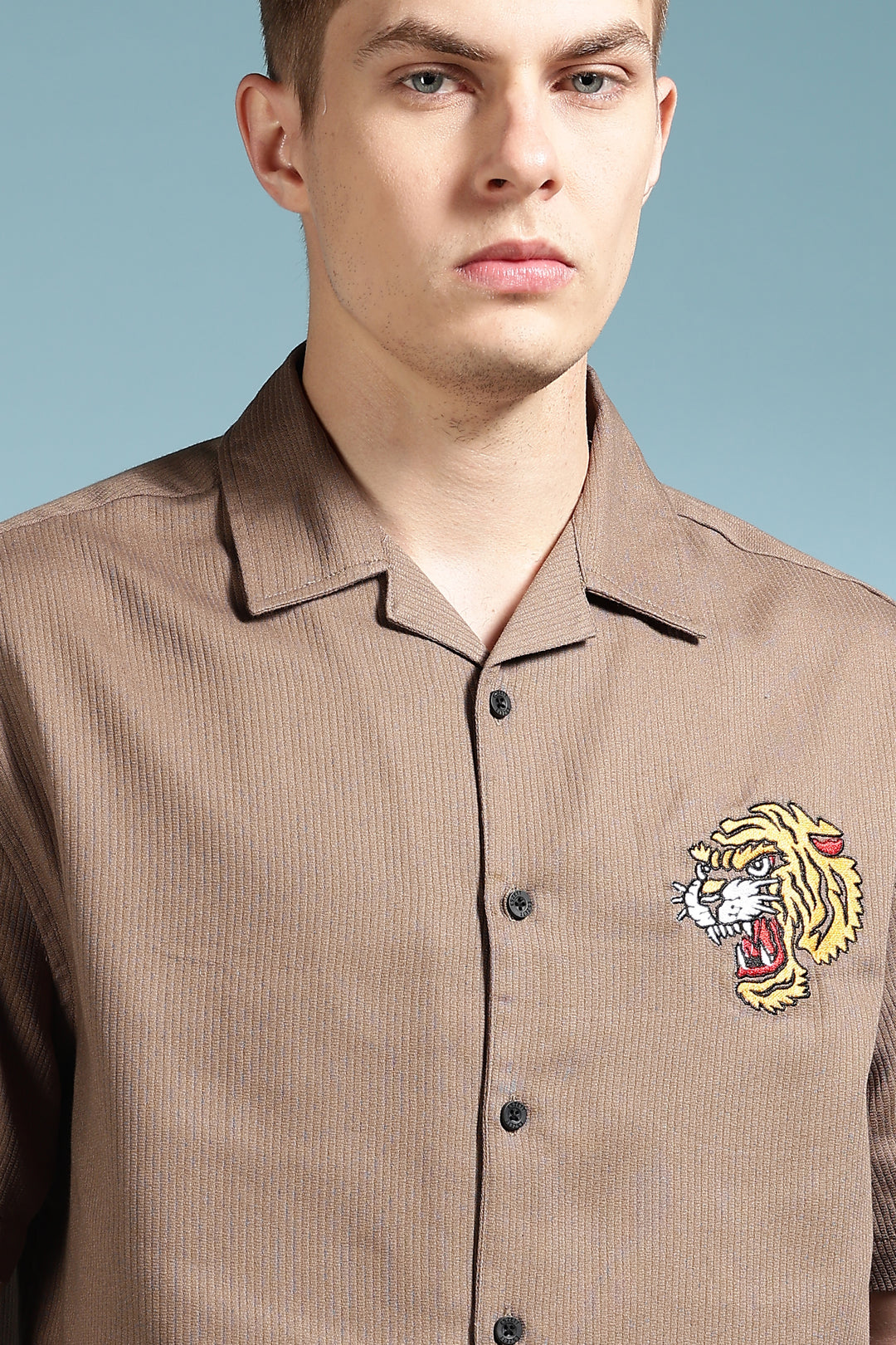 Furious: Embroidery Textured Fabric Brown Shirt