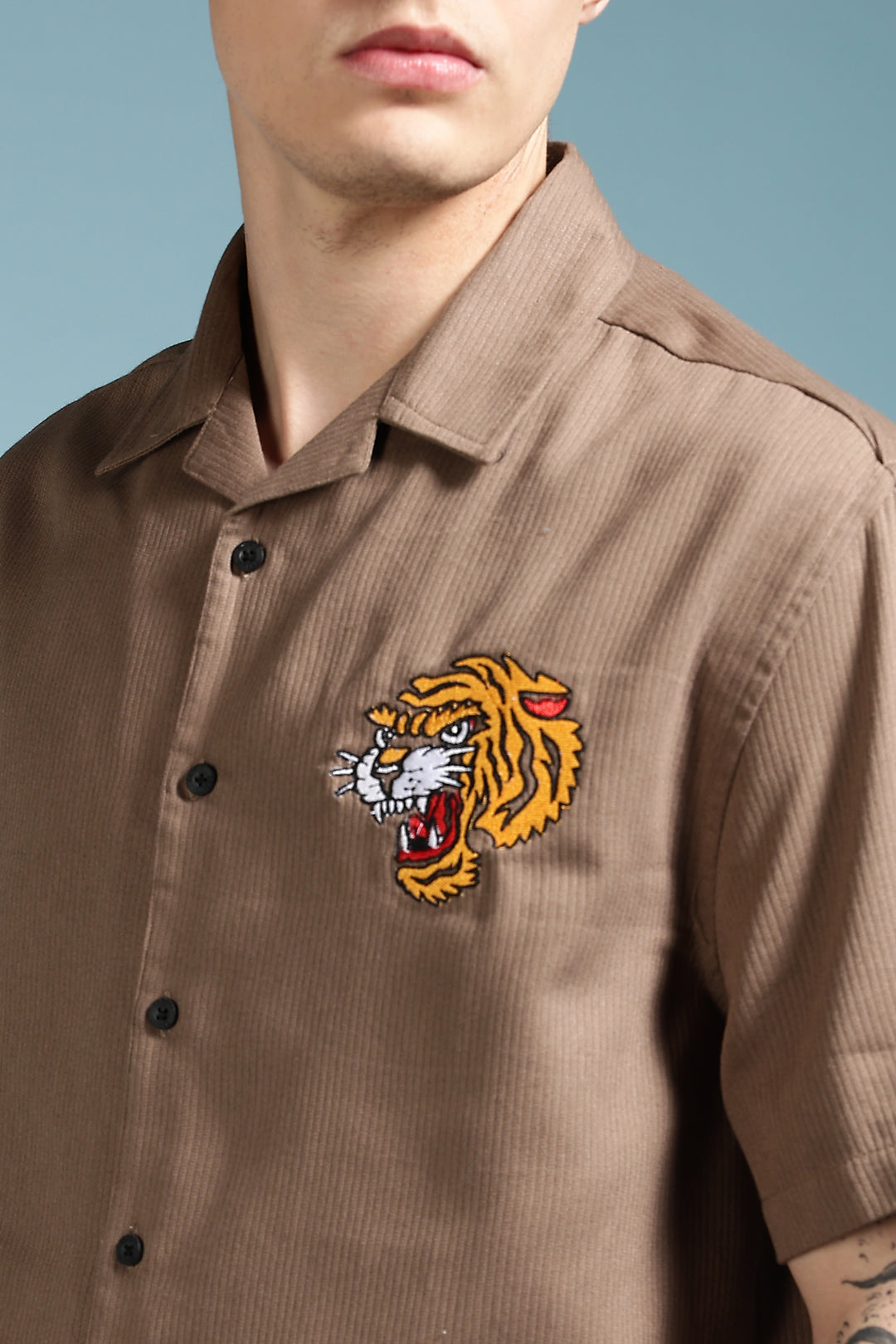 Furious: Embroidery Textured Fabric Brown Shirt