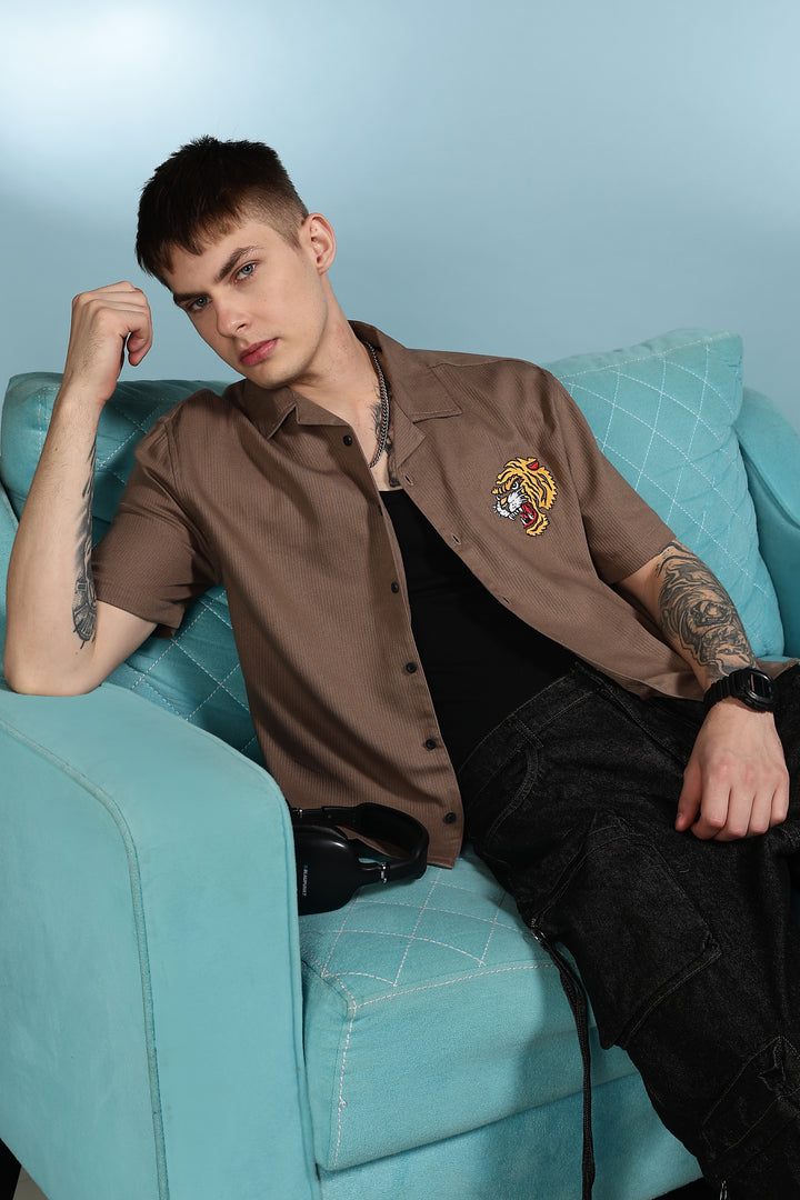 Furious: Embroidery Textured Fabric Brown Shirt